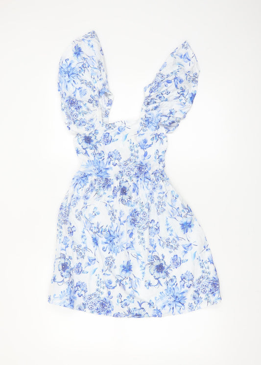 Next Girls Blue Floral A-Line Cotton Dress 6 Years