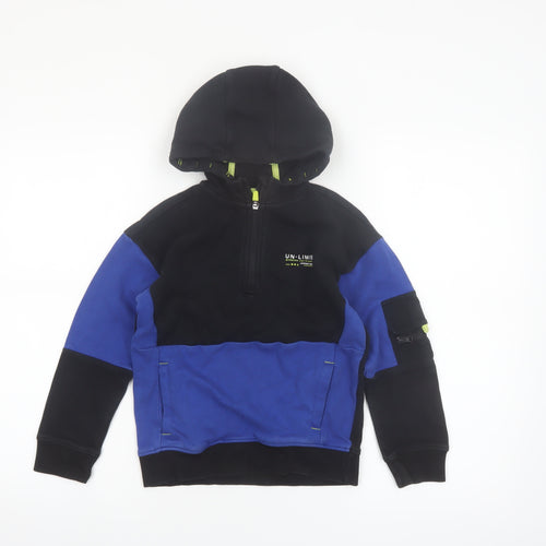 Nutmeg Boys Black Blue 7-8 Years 1/2 Zip Hoodie Colourblock Cotton Blend