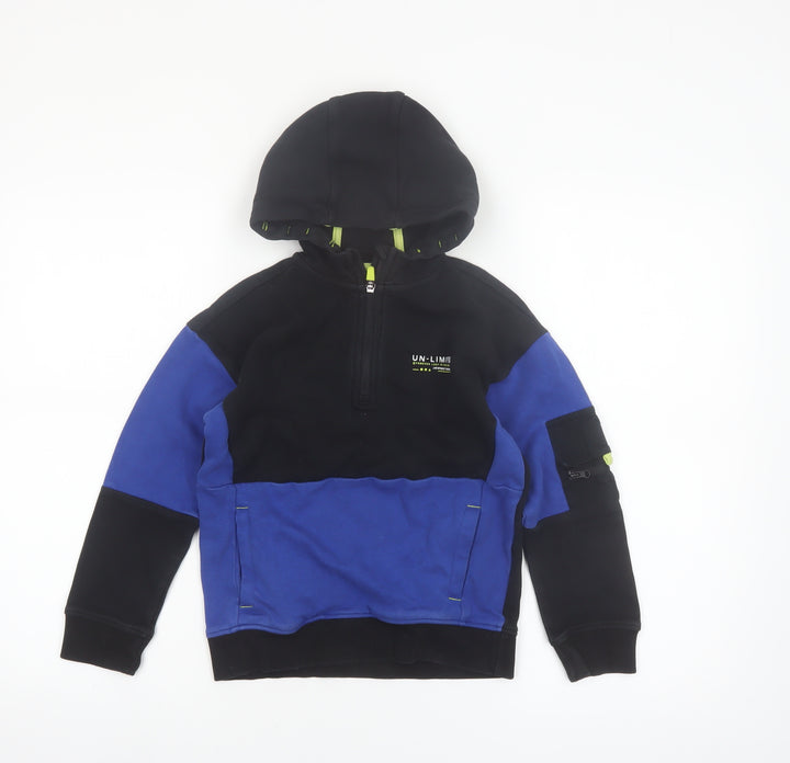 Nutmeg Boys Black Blue 7-8 Years 1/2 Zip Hoodie Colourblock Cotton Blend