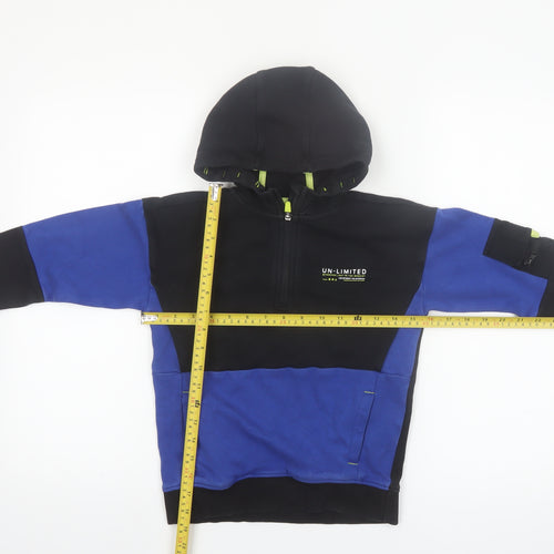 Nutmeg Boys Black Blue 7-8 Years 1/2 Zip Hoodie Colourblock Cotton Blend