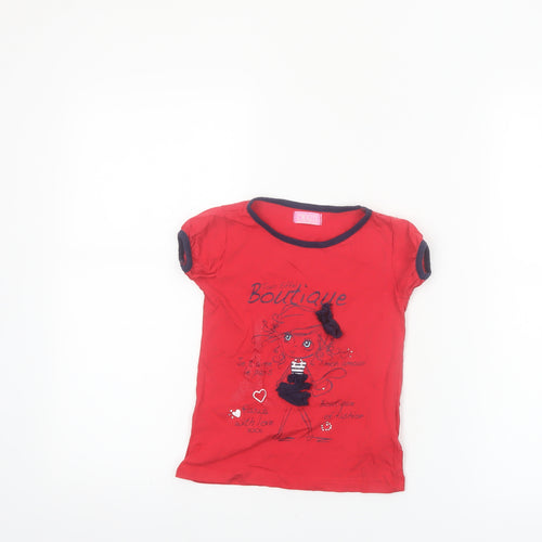 Minoti Girls Red Short Sleeve Graphic Cotton T-Shirt 3-4 Years