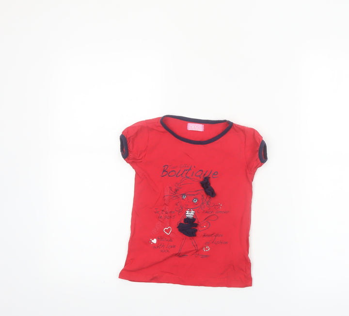 Minoti Girls Red Short Sleeve Graphic Cotton T-Shirt 3-4 Years