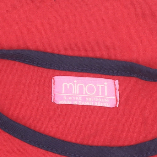 Minoti Girls Red Short Sleeve Graphic Cotton T-Shirt 3-4 Years