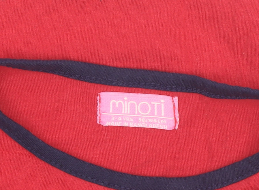 Minoti Girls Red Short Sleeve Graphic Cotton T-Shirt 3-4 Years
