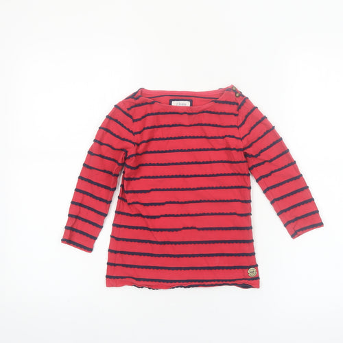 Jasper Conran Girls Red Striped 3/4 Sleeve Boat Neck T-Shirt 7-8 Years