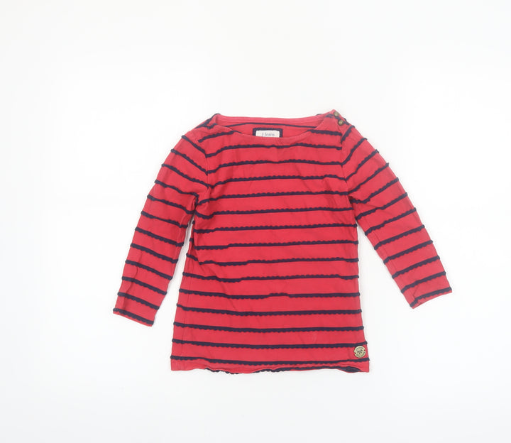 Jasper Conran Girls Red Striped 3/4 Sleeve Boat Neck T-Shirt 7-8 Years