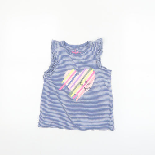 Next Girls Blue Striped Sleeveless Ruffle Cotton T-Shirt 7-8 Years