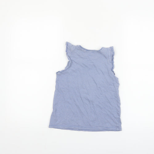Next Girls Blue Striped Sleeveless Ruffle Cotton T-Shirt 7-8 Years