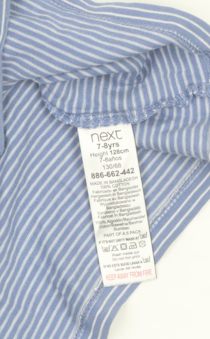 Next Girls Blue Striped Sleeveless Ruffle Cotton T-Shirt 7-8 Years