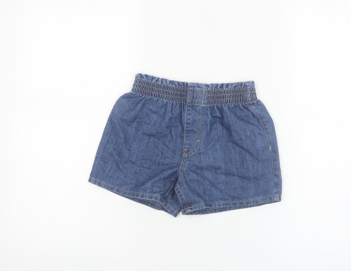 H&M Girls Blue Denim Chino Shorts 6-7 Years Elastic Waist Casual Summer