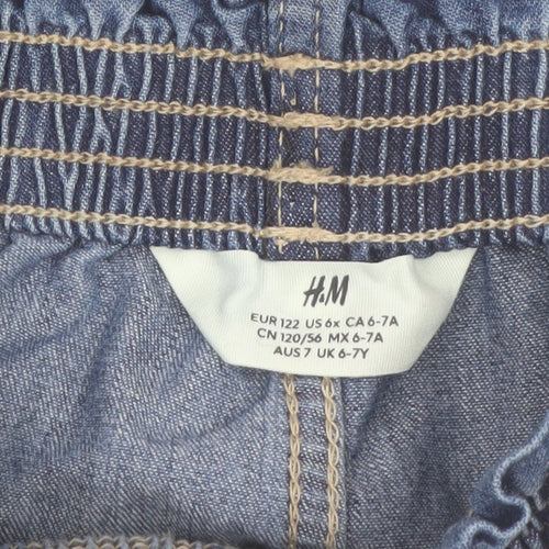 H&M Girls Blue Denim Chino Shorts 6-7 Years Elastic Waist Casual Summer