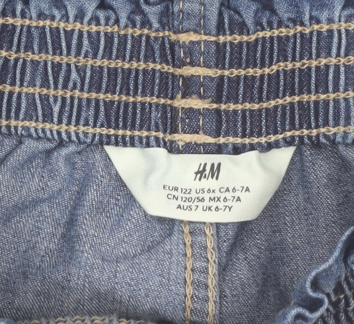 H&M Girls Blue Denim Chino Shorts 6-7 Years Elastic Waist Casual Summer