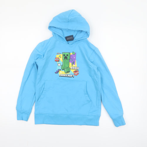 Minecraft Boys Blue Pullover Hoodie 8-10 Years Creeper Graphic Cotton Blend