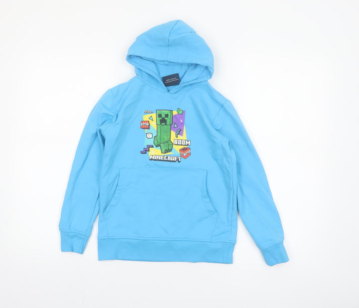 Minecraft Boys Blue Pullover Hoodie 8-10 Years Creeper Graphic Cotton Blend