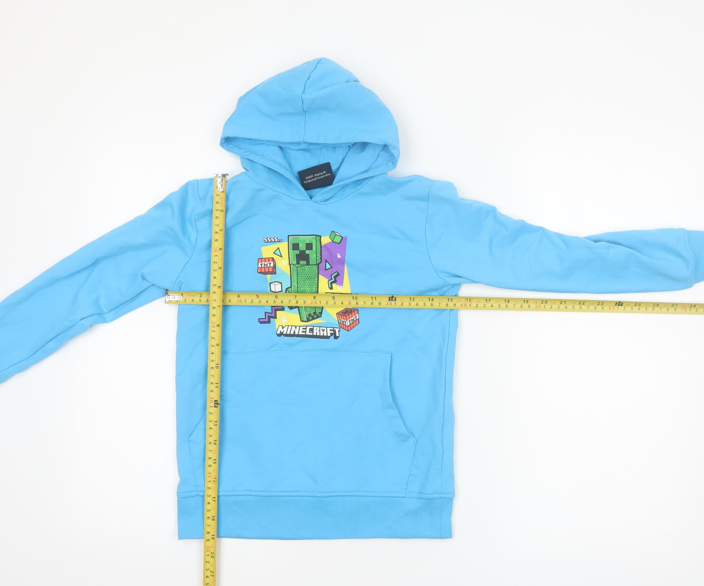 Minecraft Boys Blue Pullover Hoodie 8-10 Years Creeper Graphic Cotton Blend
