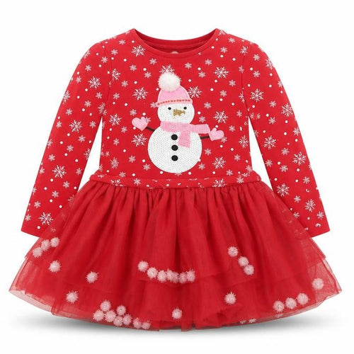 F&F Girls Red Christmas Snowman Long Sleeve Tutu Dress 3-4 Years