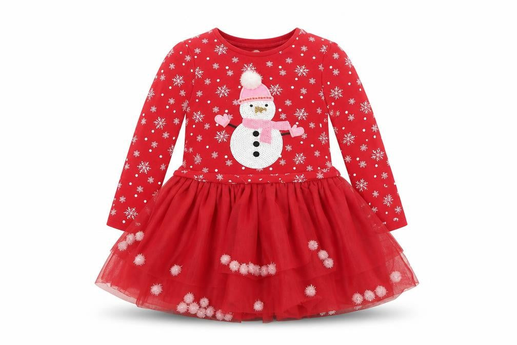 F&F Girls Red Christmas Snowman Long Sleeve Tutu Dress 3-4 Years