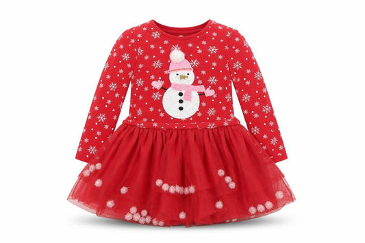 F&F Girls Red Christmas Snowman Long Sleeve Tutu Dress 3-4 Years