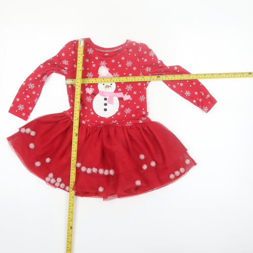 F&F Girls Red Christmas Snowman Long Sleeve Tutu Dress 3-4 Years