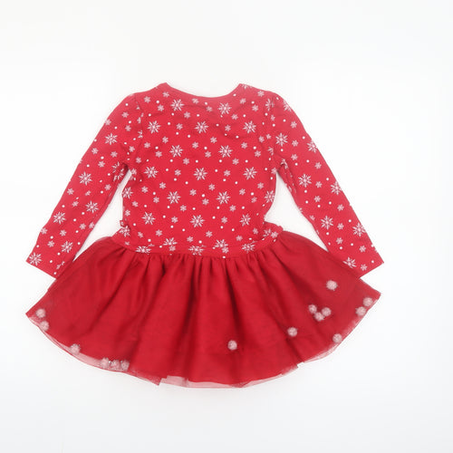 F&F Girls Red Christmas Snowman Long Sleeve Tutu Dress 3-4 Years