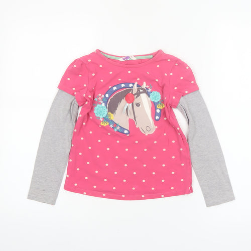 John Lewis Girls Pink Polka Dot Horse Long Sleeve T-Shirt 7 Years