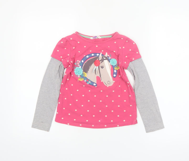 John Lewis Girls Pink Polka Dot Horse Long Sleeve T-Shirt 7 Years