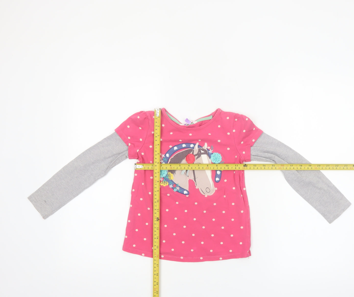 John Lewis Girls Pink Polka Dot Horse Long Sleeve T-Shirt 7 Years
