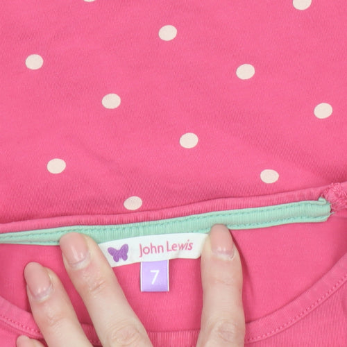 John Lewis Girls Pink Polka Dot Horse Long Sleeve T-Shirt 7 Years
