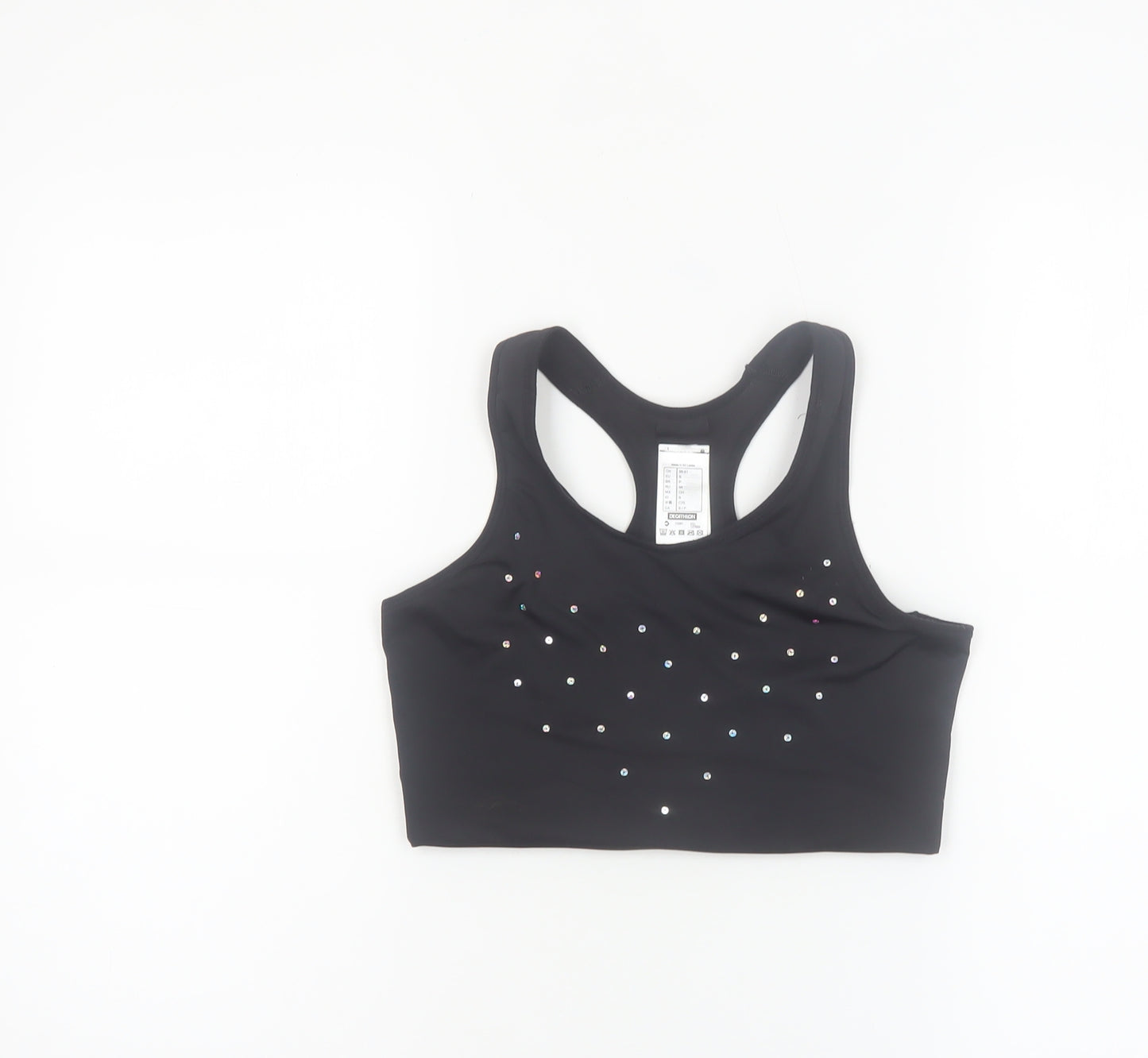 Decathlon Women Black Small Racerback Sports Bra with Rhinestones