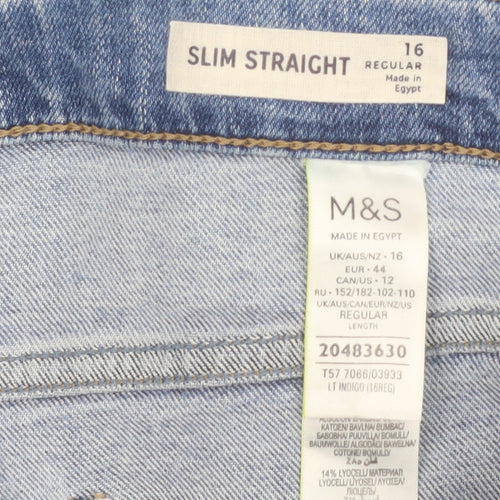 Marks and Spencer Women's Blue Slim Straight Jeans Size 16 Regular