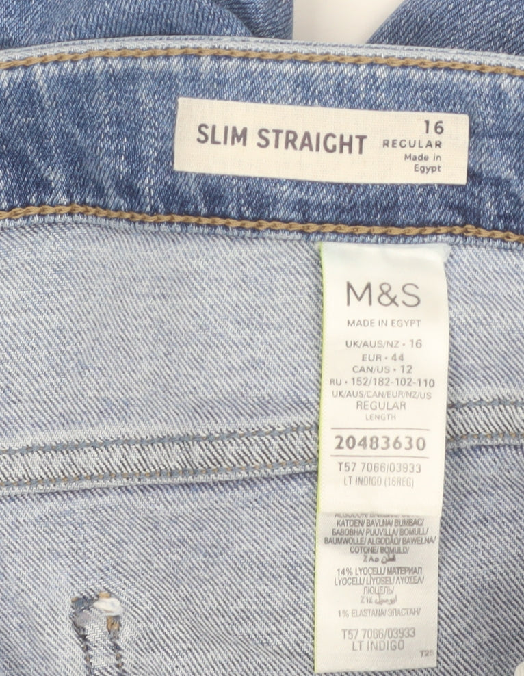 Marks and Spencer Women's Blue Slim Straight Jeans Size 16 Regular