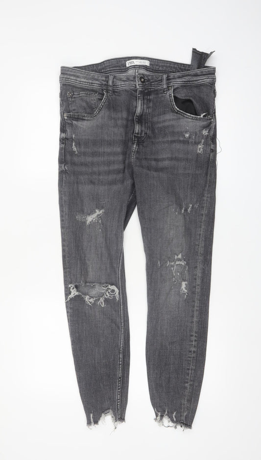 Zara Women Grey Distressed Skinny Jeans Size 14