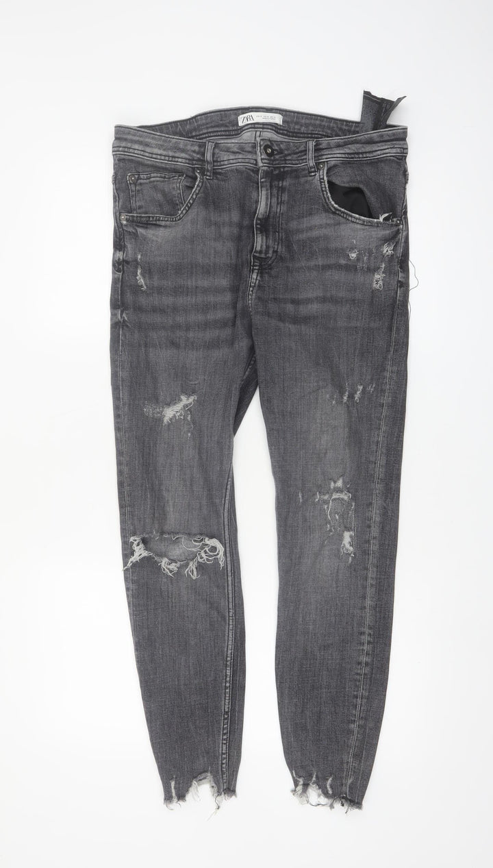Zara Women Grey Distressed Skinny Jeans Size 14