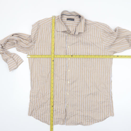 Tommy Hilfiger Mens Beige Striped Long Sleeve Cotton Shirt 16in