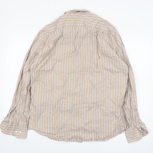 Tommy Hilfiger Mens Beige Striped Long Sleeve Cotton Shirt 16in