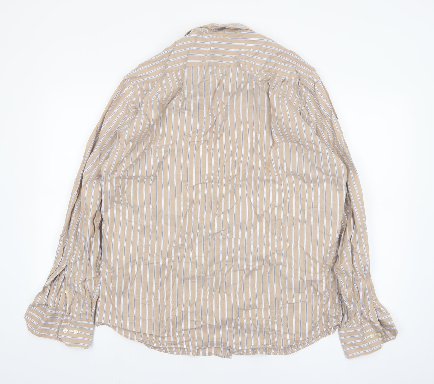 Tommy Hilfiger Mens Beige Striped Long Sleeve Cotton Shirt 16in