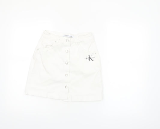 Calvin Klein Jeans Womens White XS Denim Button Skirt