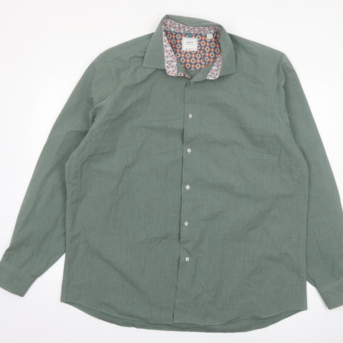 Next Men's Green Regular Fit Long Sleeve Button-Up Shirt Size 18
