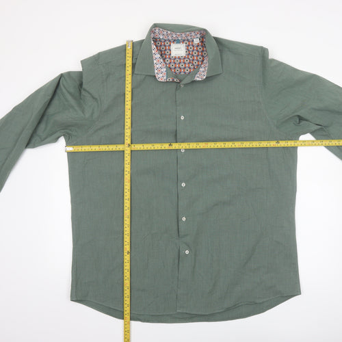 Next Men's Green Regular Fit Long Sleeve Button-Up Shirt Size 18