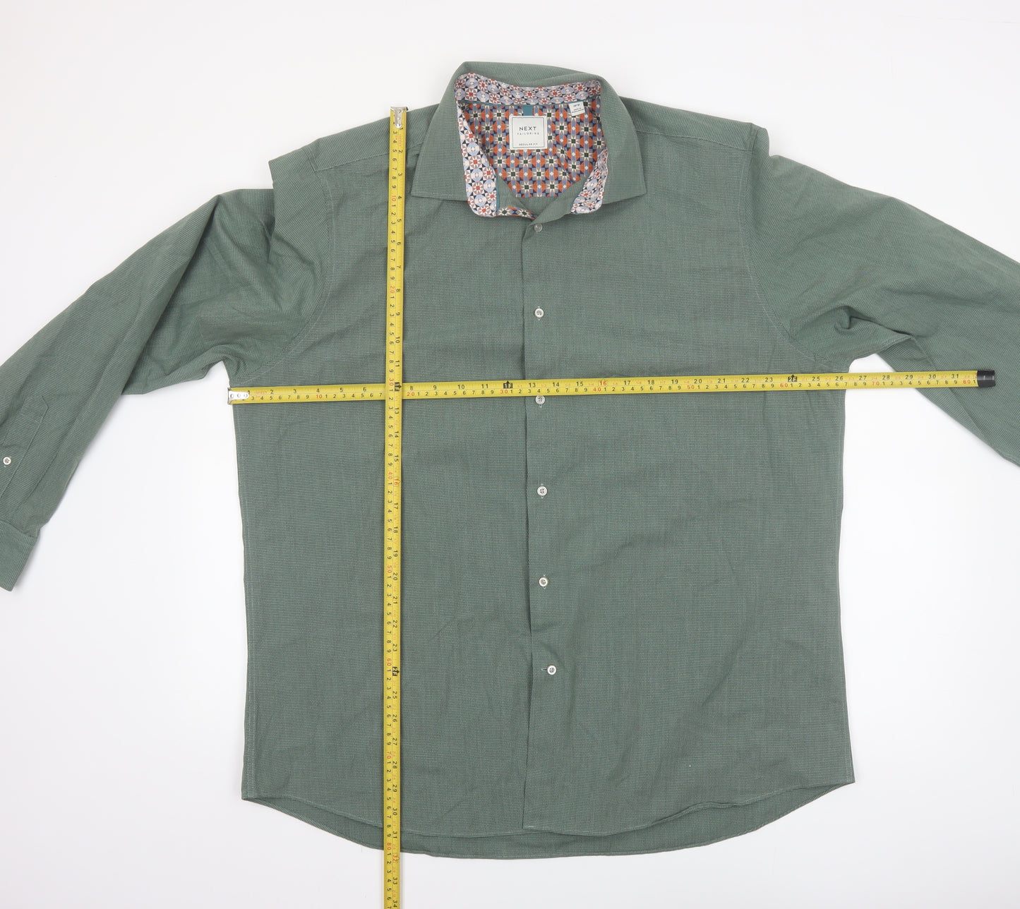 Next Men's Green Regular Fit Long Sleeve Button-Up Shirt Size 18