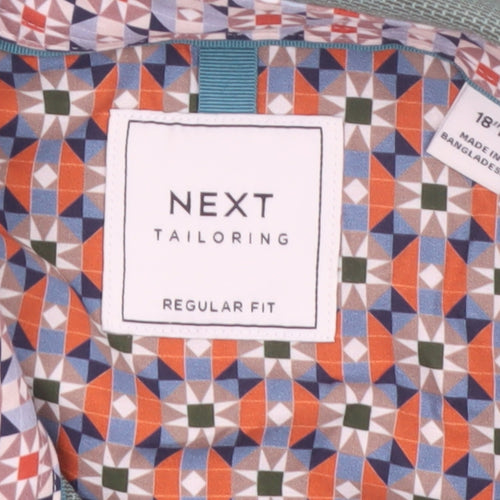 Next Men's Green Regular Fit Long Sleeve Button-Up Shirt Size 18