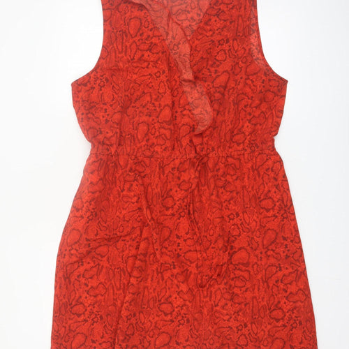 Dunnes Women Red Animal Print Sleeveless Ruffle Shift Dress Size 16