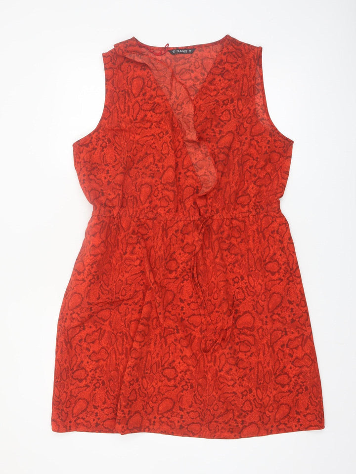 Dunnes Women Red Animal Print Sleeveless Ruffle Shift Dress Size 16