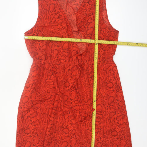 Dunnes Women Red Animal Print Sleeveless Ruffle Shift Dress Size 16