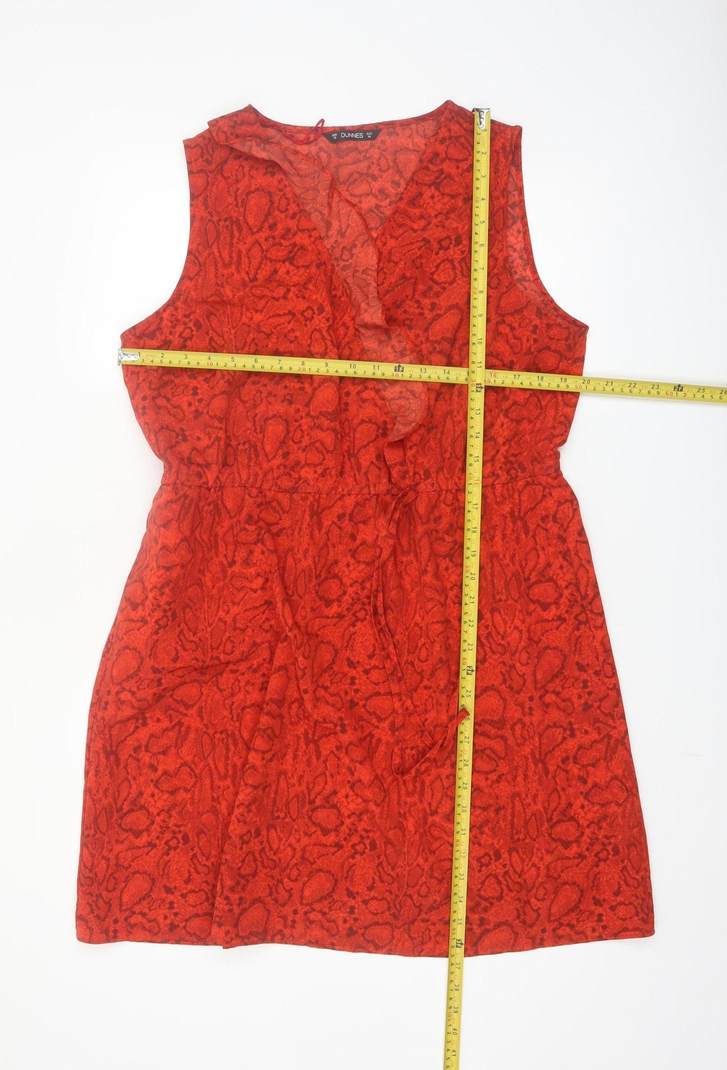 Dunnes Women Red Animal Print Sleeveless Ruffle Shift Dress Size 16