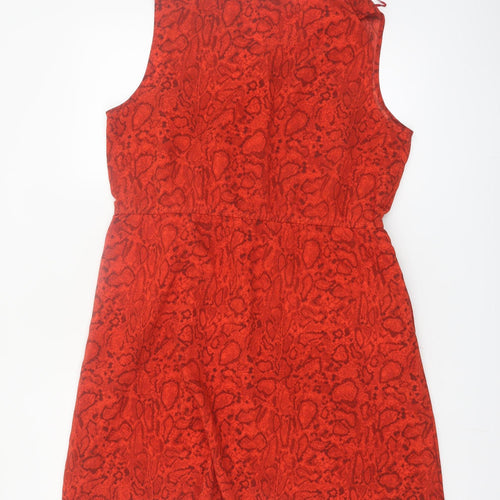 Dunnes Women Red Animal Print Sleeveless Ruffle Shift Dress Size 16