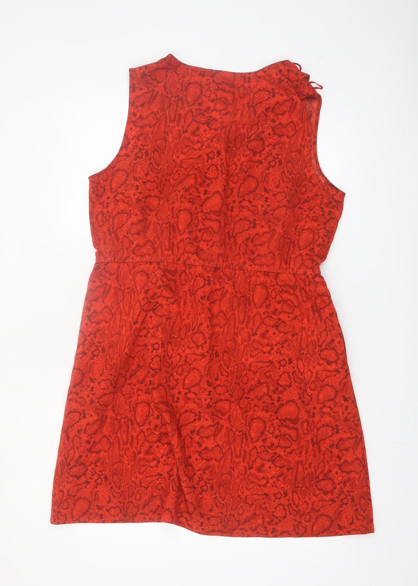 Dunnes Women Red Animal Print Sleeveless Ruffle Shift Dress Size 16