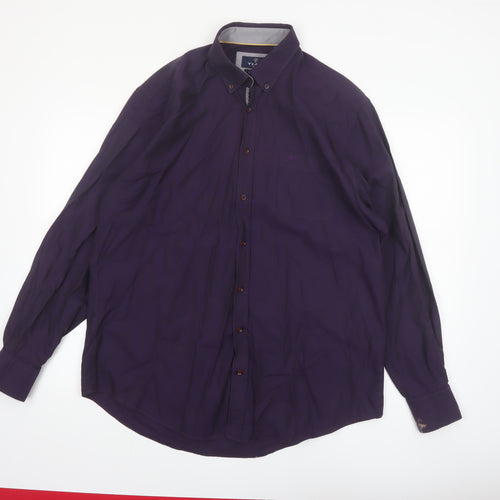 Yeats Ireland Men's Purple Cotton Button-Up Long Sleeve Shirt L Regular Fit