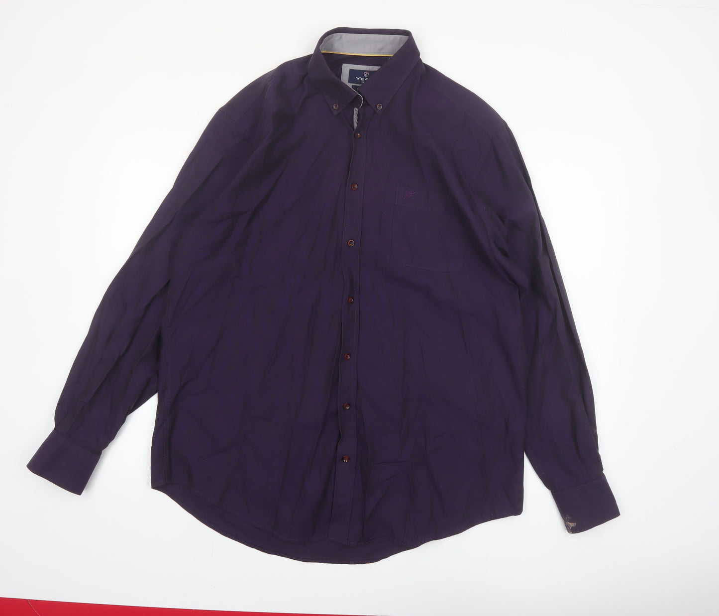 Yeats Ireland Men's Purple Cotton Button-Up Long Sleeve Shirt L Regular Fit