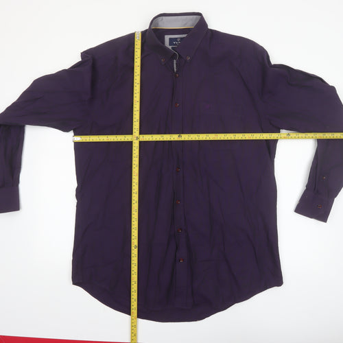 Yeats Ireland Men's Purple Cotton Button-Up Long Sleeve Shirt L Regular Fit